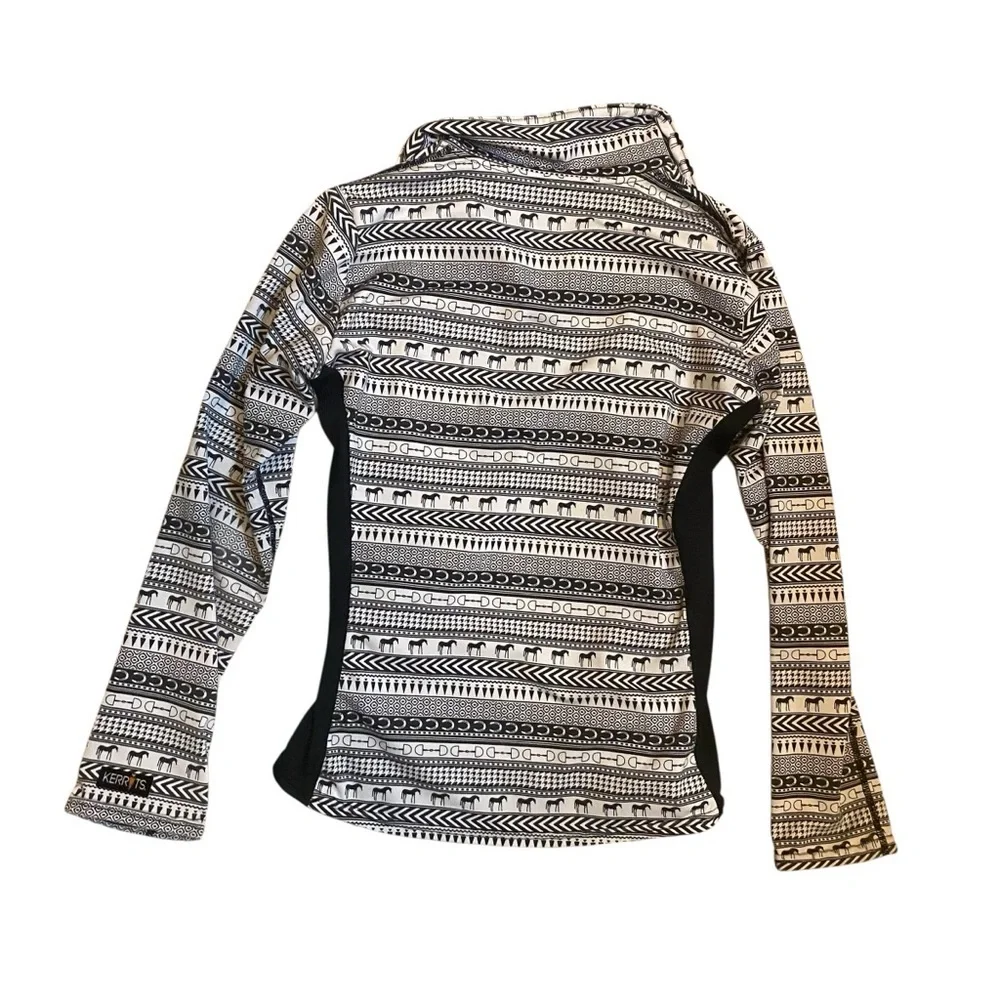 Kerrits Black and White Equestrian Horse Printed Quarter Zip Pullover Girls Med